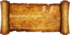 Berghofer Jolán névjegykártya